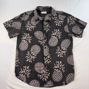 Eighth Avenue Mens Pineapple Print Viscose Short Sleeve Button Up Shirt Gray L